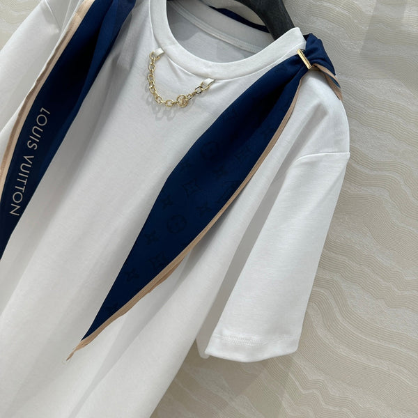 T-shirt con sciarpa in seta LV High-Sense nera e bianca in cotone