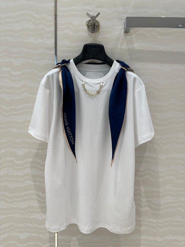 T-shirt con sciarpa in seta LV High-Sense nera e bianca in cotone