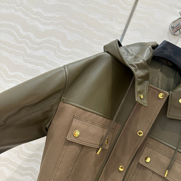 Celine Hooded Jacket Military Green Lambskin