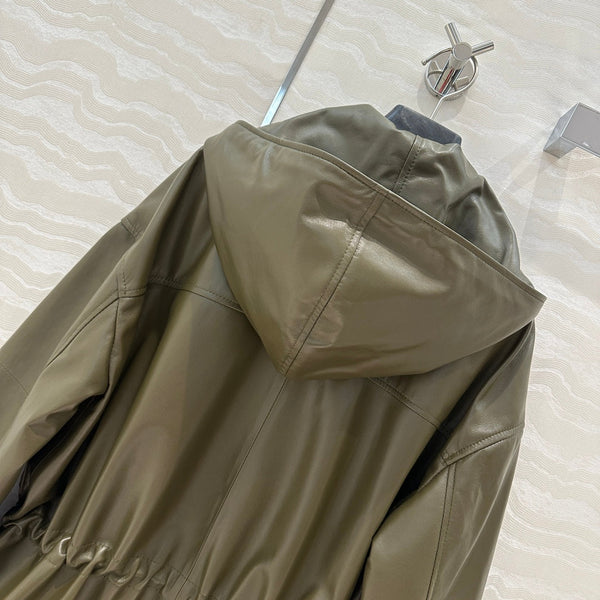 Celine Hooded Jacket Military Green Lambskin