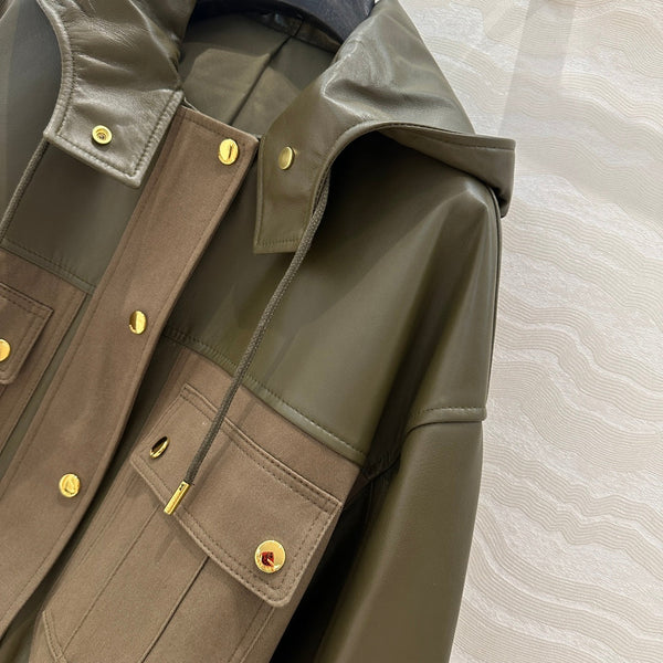 Celine Hooded Jacket Military Green Lambskin