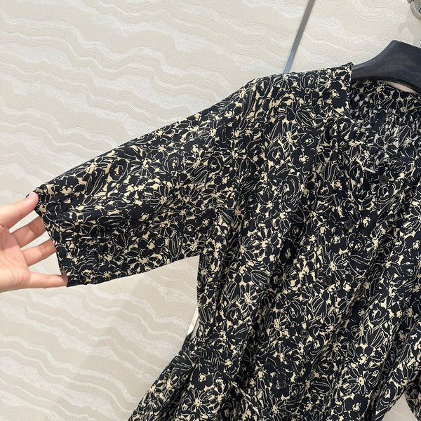 Celine Dress Black mix Beige Silk Viscose