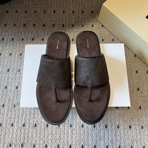 Signum Flat Sandal in Chocoldate Sheepskin And Horse Hair 282425