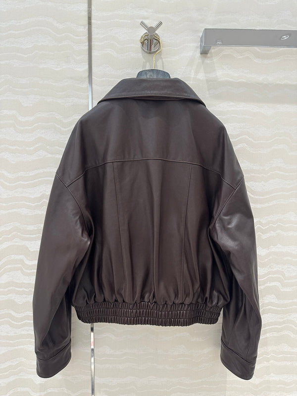 YSL Double Pocket Silhouette Jacket Brown Lambskin