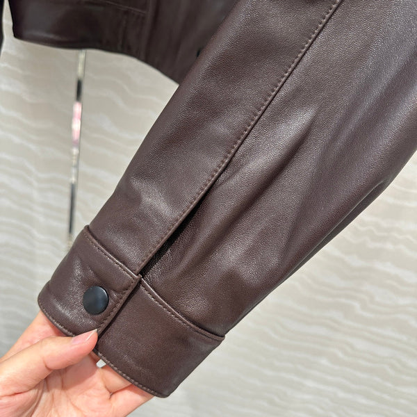 YSL Double Pocket Silhouette Jacket Brown Lambskin