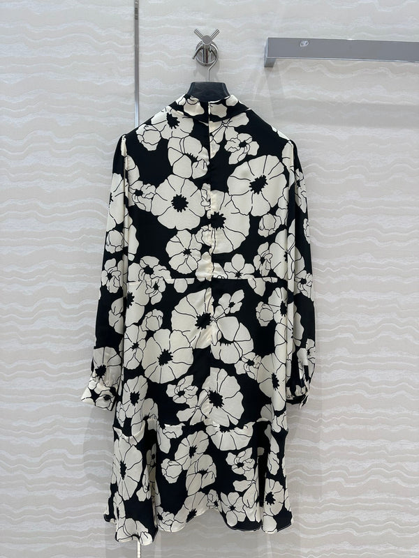Celine Flower Dress Black mix White Silk