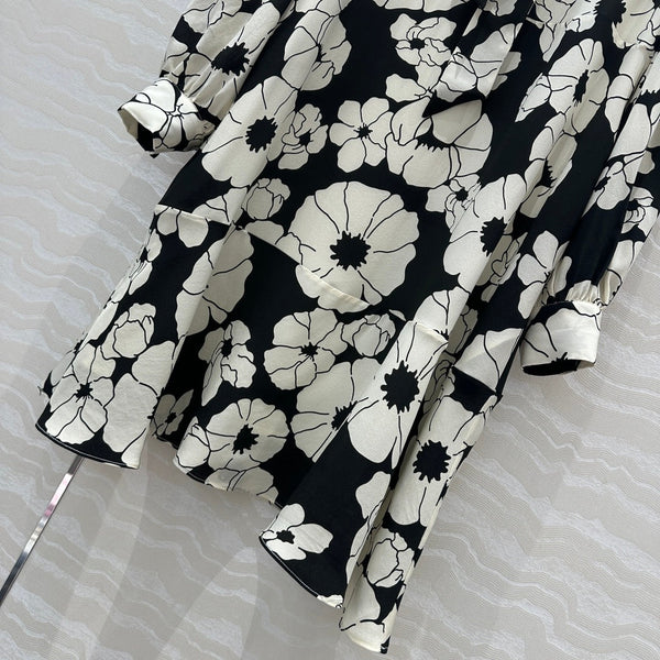 Celine Flower Dress Black mix White Silk