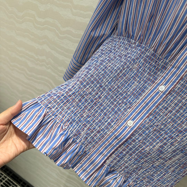 Prada Striped Shirt Dress Blue Cotton