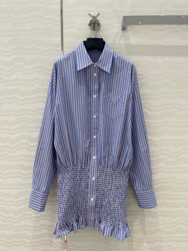 Prada Striped Shirt Dress Blue Cotton