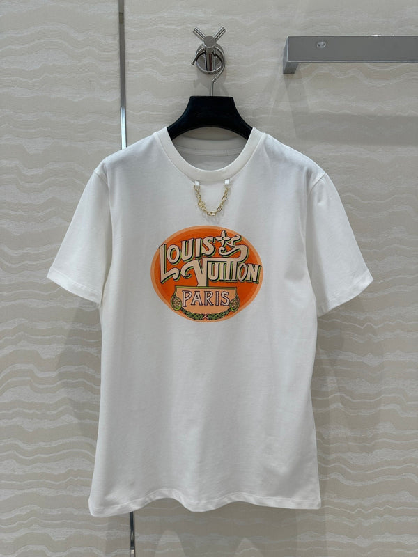LV Classic Monogram Printed T-shirt White Orange Cotton