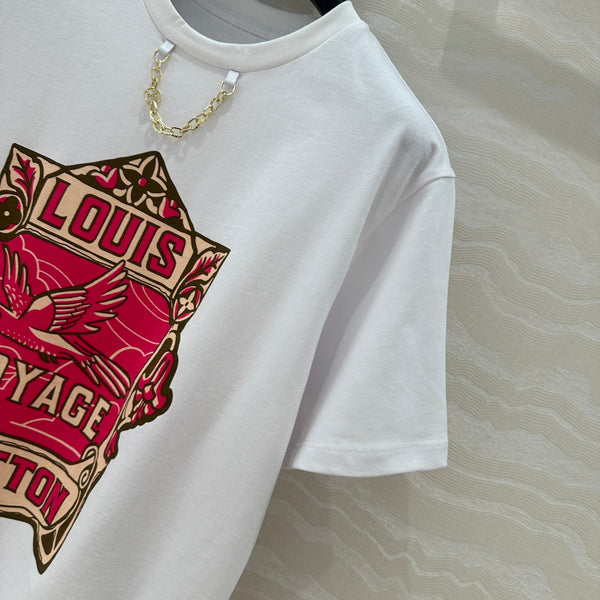 LV Floral Pattern Combined With Flying Birds White Pink Cotton