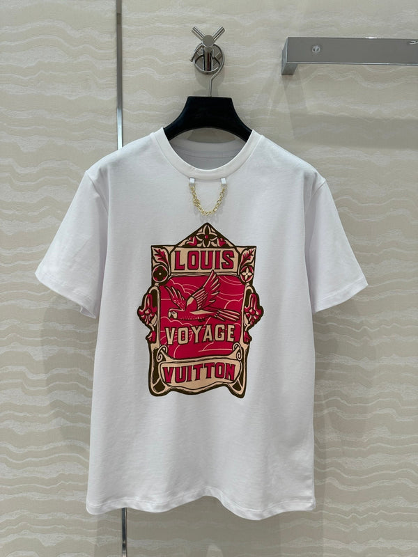 LV Floral Pattern Combined With Flying Birds White Pink Cotton