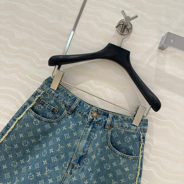 Pantaloncini in denim con bordo laterale LV in cotone blu