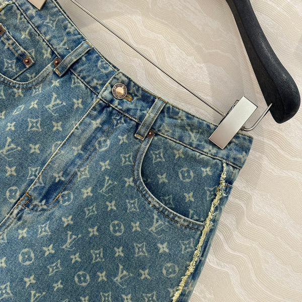 Pantaloncini in denim con bordo laterale LV in cotone blu