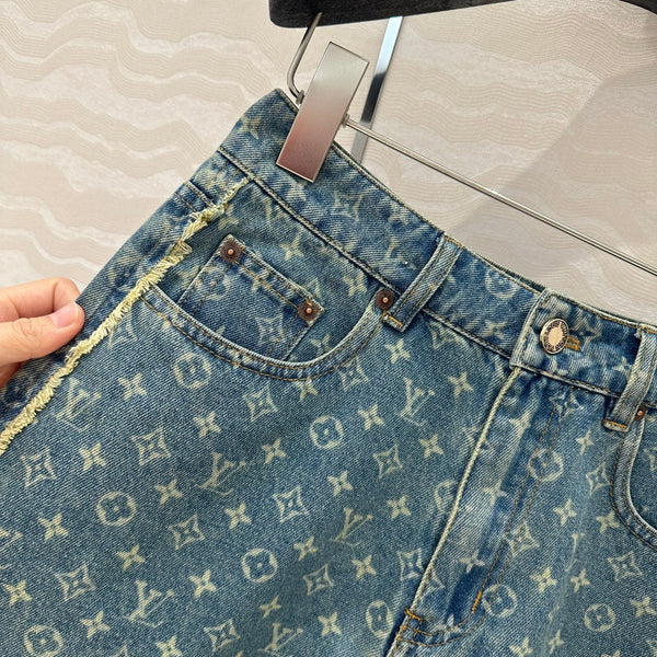 Pantaloncini in denim con bordo laterale LV in cotone blu