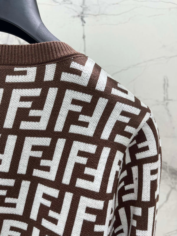 Fendi Double f Letter Knitted Cardigan Brown Wool