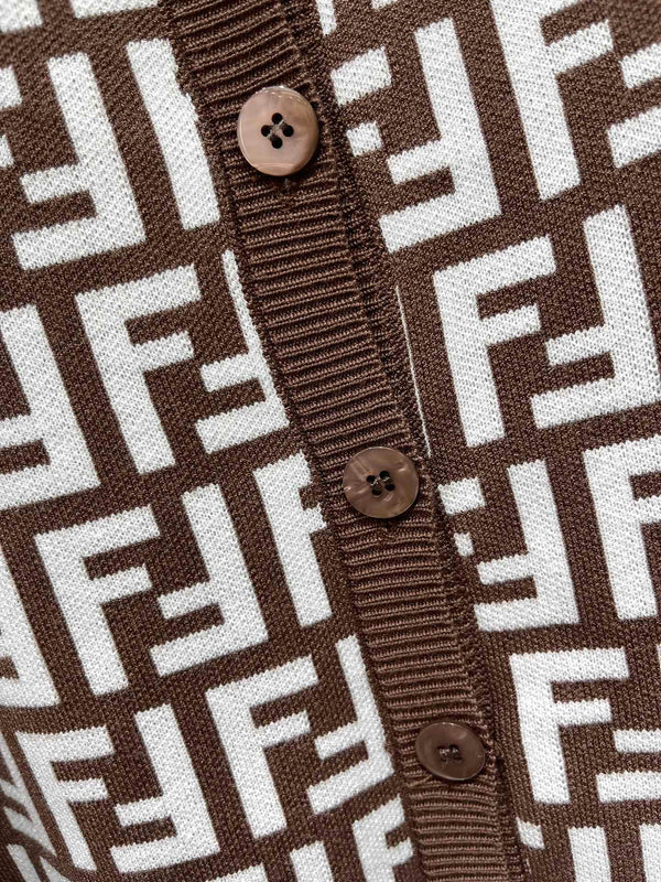 Fendi Double f Letter Knitted Cardigan Brown Wool