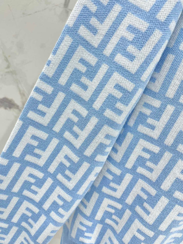 Fendi Double f Letter Knitted Cardigan Blue Wool