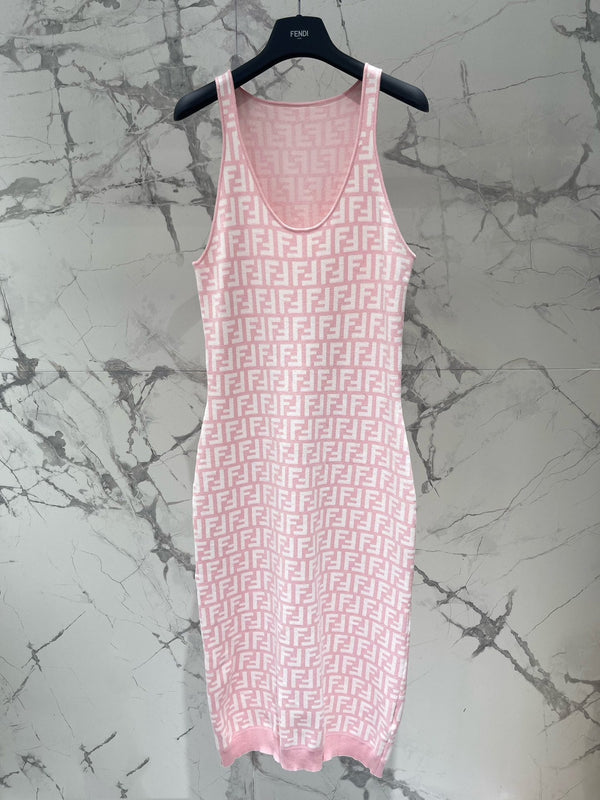 Fendi Sleeveless Dress Pink Wool