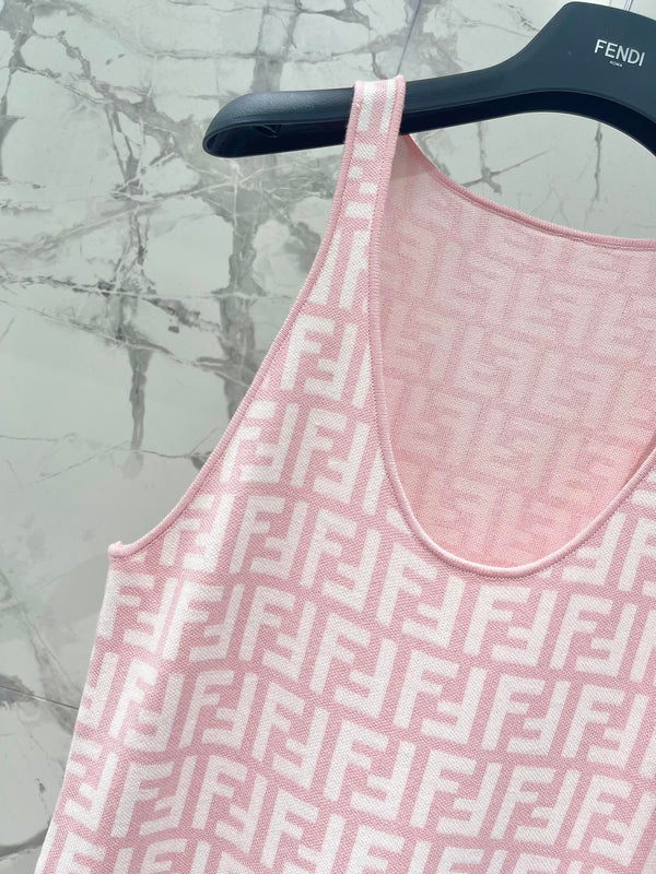 Fendi Sleeveless Dress Pink Wool