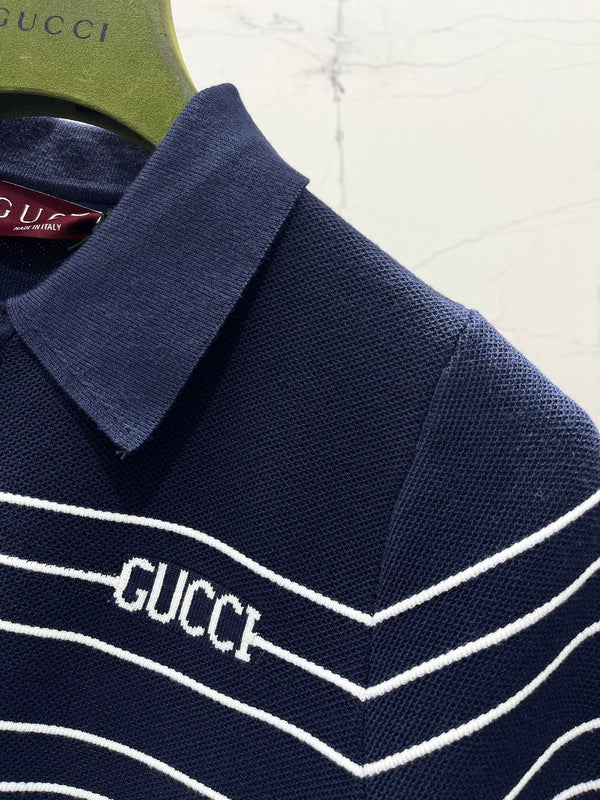 Gucci Polo Shirt Dress Blue White Wool