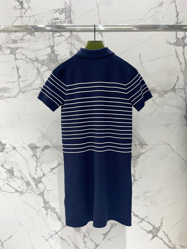 Gucci Polo Shirt Dress Blue White Wool