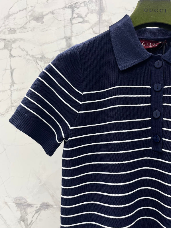Gucci Polo Shirt Dress Blue White Wool