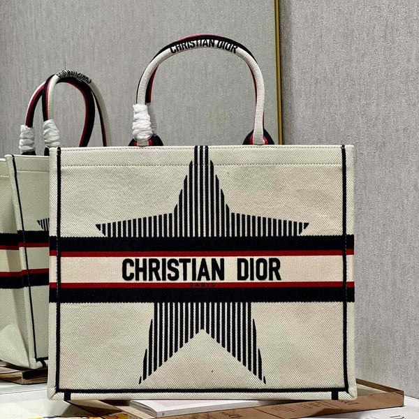 CD White five-pointed Star Book Tote 42cm Bag Canvas 336564