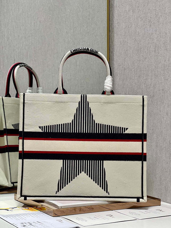 CD White five-pointed Star Book Tote 42cm Bag Canvas 336564
