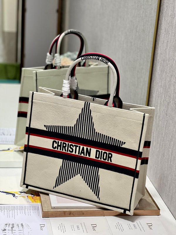 CD White five-pointed Star Book Tote 42cm Bag Canvas 336564