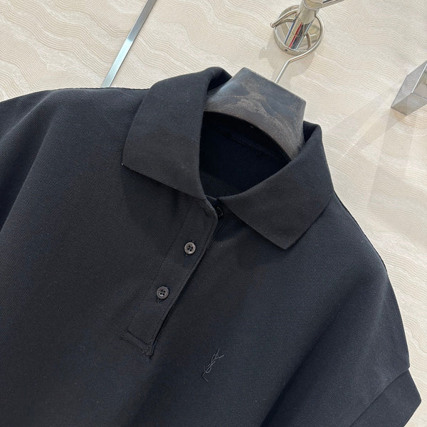 YSL Polo Collar T-shirt Black Cotton Polyester
