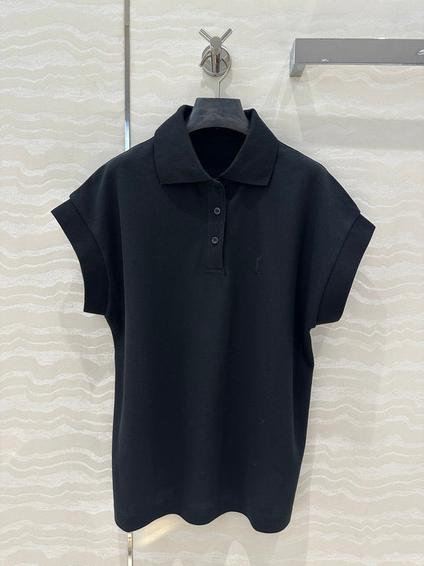 T-shirt YSL con colletto polo nera in cotone e poliestere