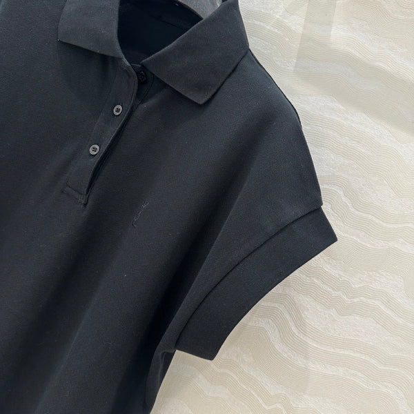 YSL Polo Collar T-shirt Black Cotton Polyester