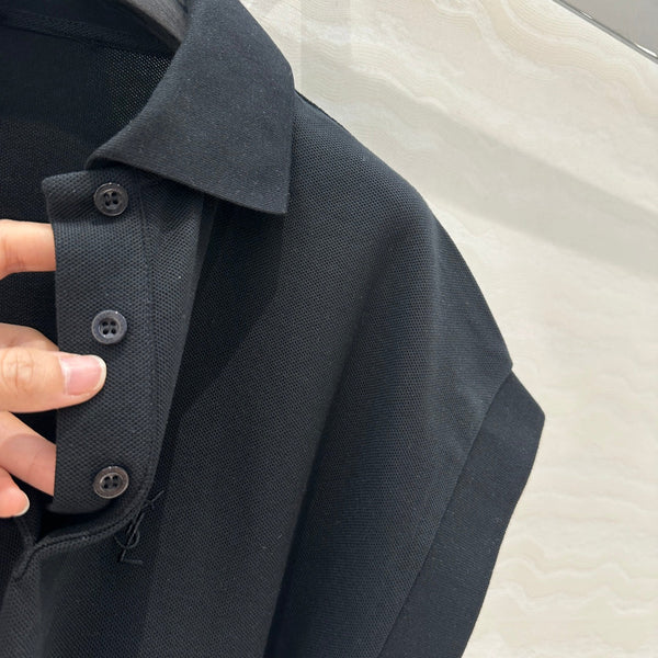 YSL Polo Collar T-shirt Black Cotton Polyester