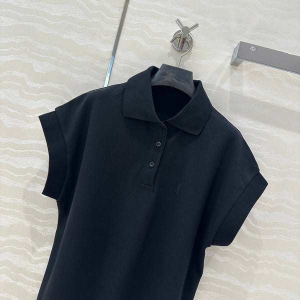 YSL Polo Collar T-shirt Black Cotton Polyester