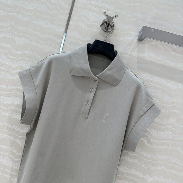 YSL Polo Collar T-shirt Gray Cotton Polyester