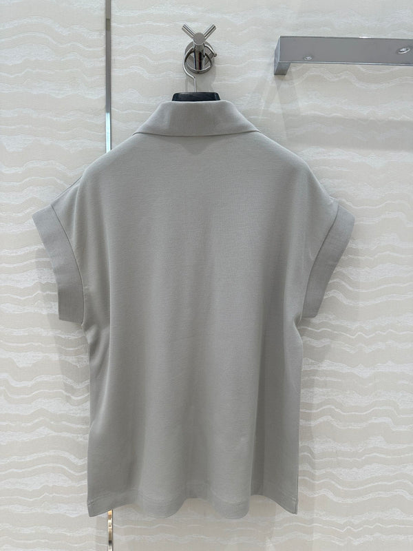 YSL Polo Collar T-shirt Gray Cotton Polyester