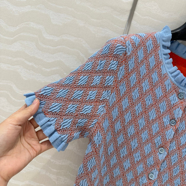 Prada Short-sleeved Shirt Blue mix Orange Cotton Poliamide