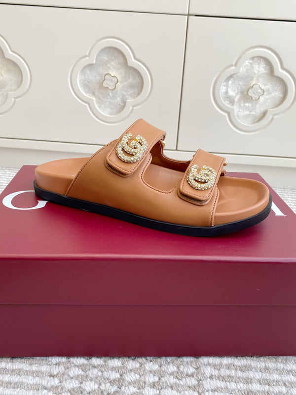 GC sandal with Double G Brown Calfskin 291024