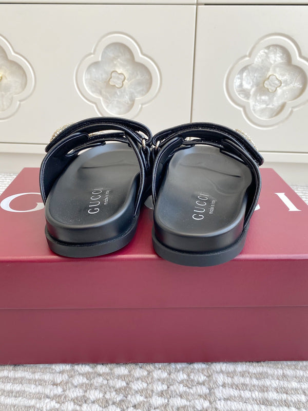 GC sandal with Double G Black Calfskin 291025