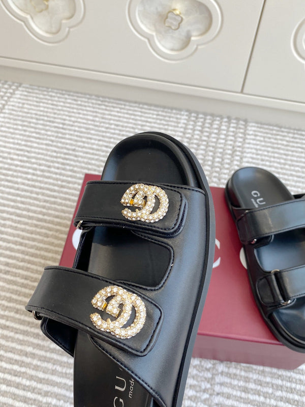 GC sandal with Double G Black Calfskin 291025