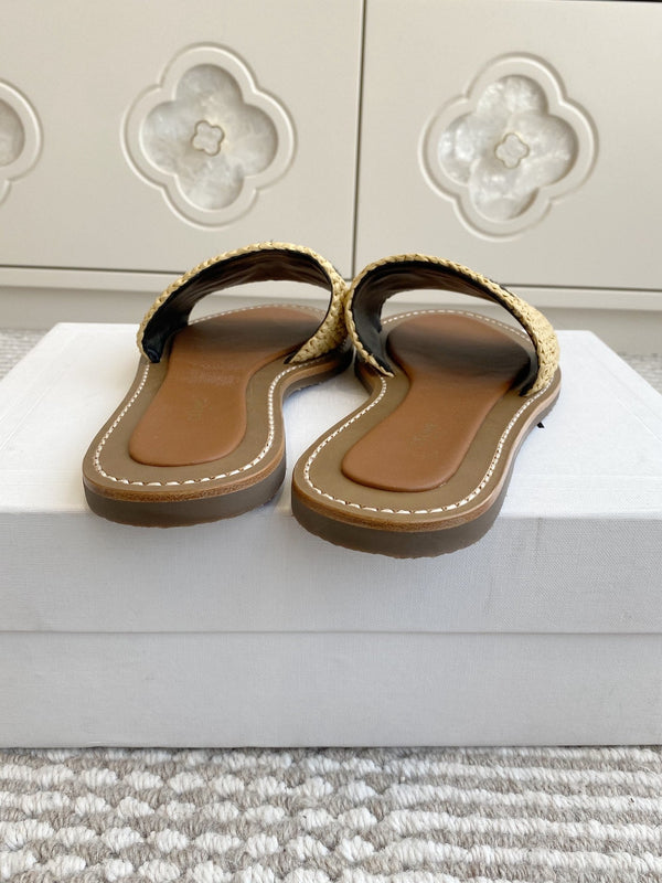 CELINE 25 Slippers Beige Black Sedge 285982