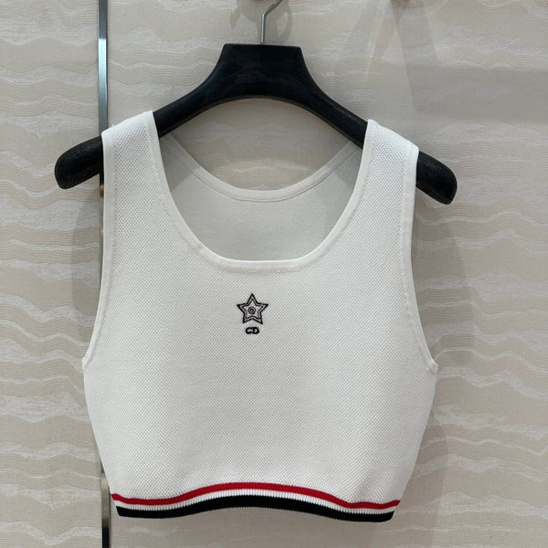 CD Sport Knitted Top Vest White Linen Silk