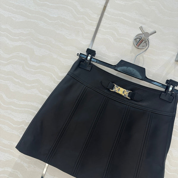 Celine Arc de Triomphe Metal Buckle skirt Black Lambskin