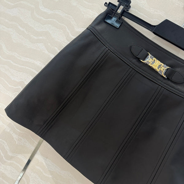 Celine Arc de Triomphe Metal Buckle skirt Black Lambskin