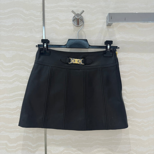 Celine Arc de Triomphe Metal Buckle skirt Black Lambskin