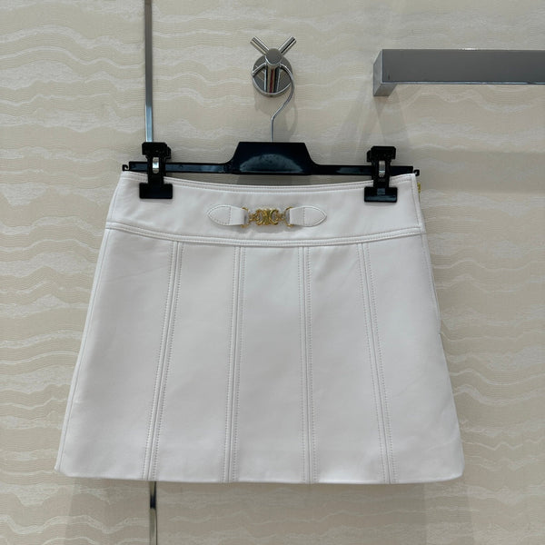 Celine Arc de Triomphe Metal Buckle skirt White Lambskin