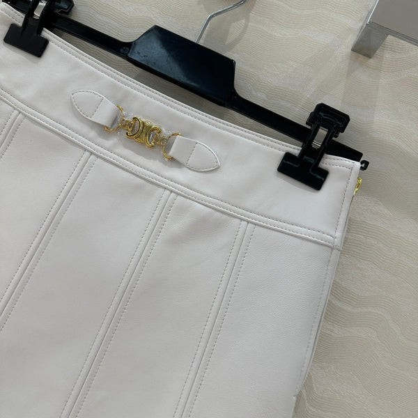 Celine Arc de Triomphe Metal Buckle skirt White Lambskin