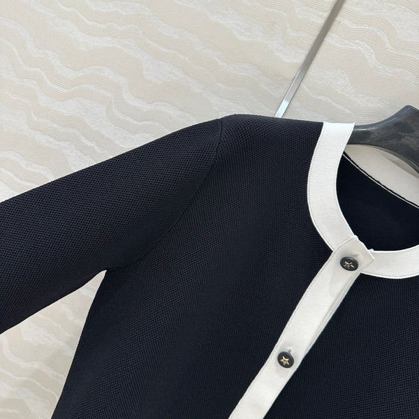 CD Round Neck Cardigan Jacket Black Wool Cotton