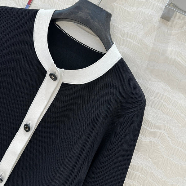 CD Round Neck Cardigan Jacket Black Wool Cotton